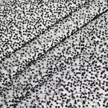 Tulle Ricamato con Paillettes e Perline a Campo Pieno