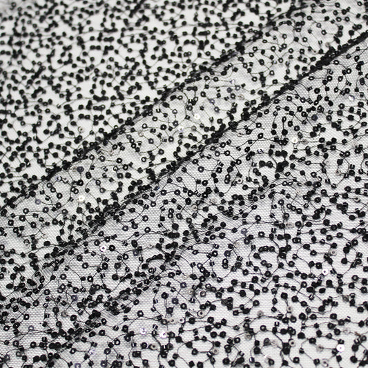 Tulle Ricamato con Paillettes e Perline a Campo Pieno