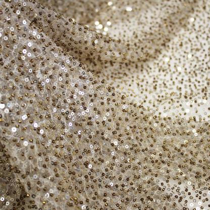 Tulle Ricamato con Paillettes e Perline a Campo Pieno