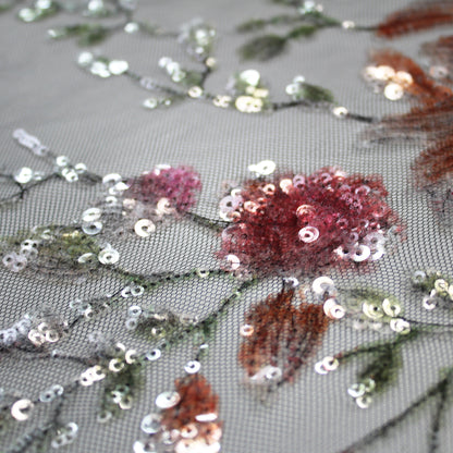 Embroidered Tulle with Sequins and Floral Motifs