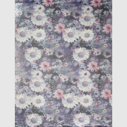 Tulle Ricamato Paillettes con Stampa Fiori Grandi, Bianchi e Viola