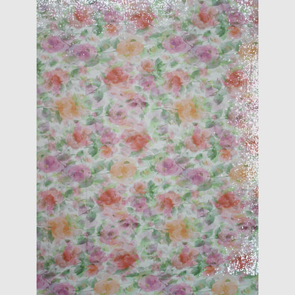 Embroidered Tulle with Paillettes and Flower Print in Pastel Shades