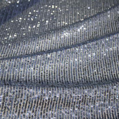 Tulle Ricamato con Paillettes Tono su Tono a Campo Pieno