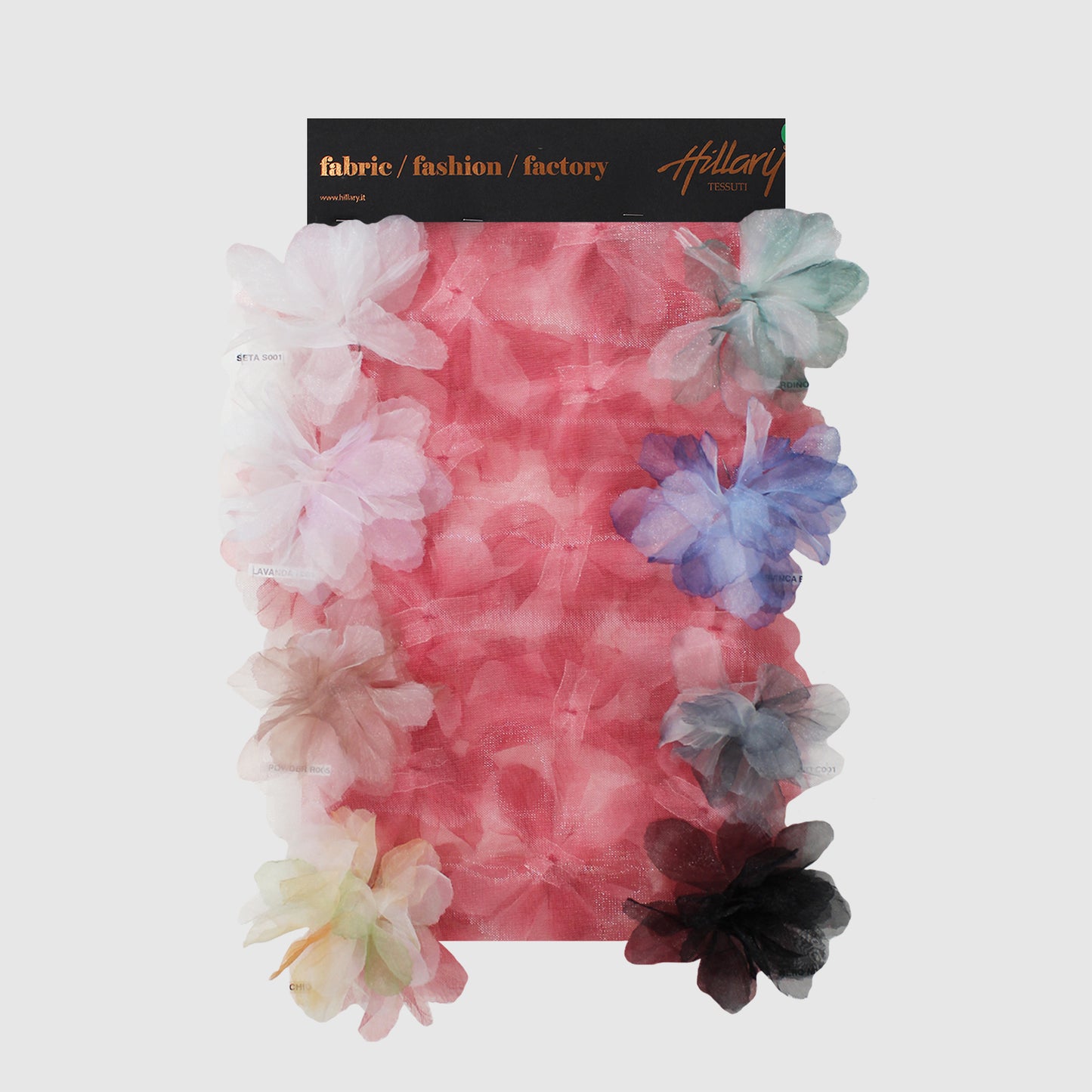 Cartella Tulle Ricamato con Petali di Fiori in Organza Multicolor