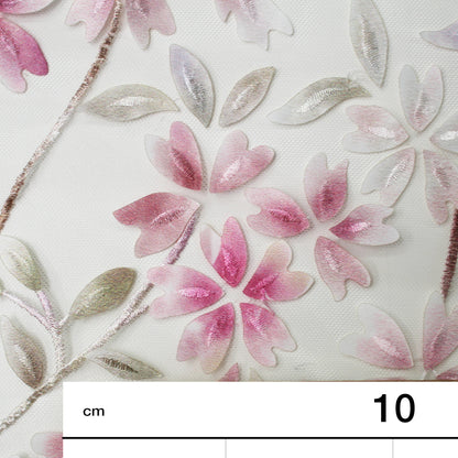 Embroidered Tulle with Branches and Organza Printed Flower Petals