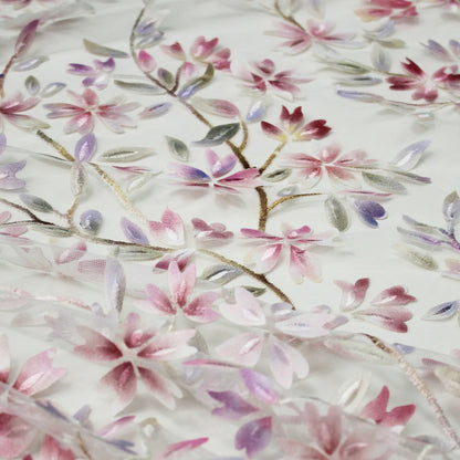Embroidered Tulle with Branches and Organza Printed Flower Petals