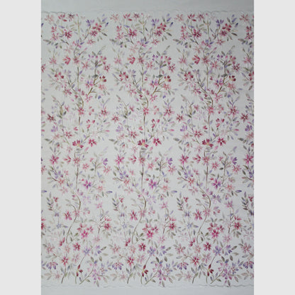 Embroidered Tulle with Branches and Organza Printed Flower Petals