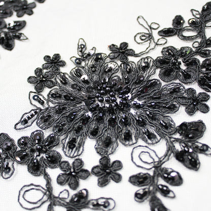 Double Borded Rebrodé Embroidered Tulle with Corals and Cutwork Embroidery for Applications