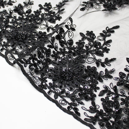 Double Borded Rebrodé Embroidered Tulle with Corals and Cutwork Embroidery for Applications