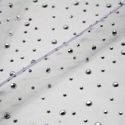 Embroidered Tulle with Silver Rhinestones