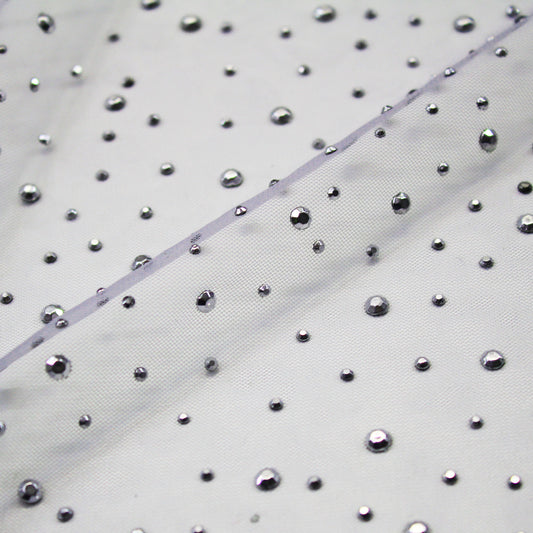 Tulle Ricamato con Strass Argentati
