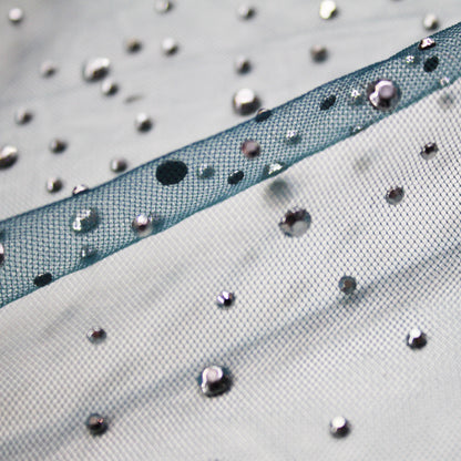 Embroidered Tulle with Silver Rhinestones