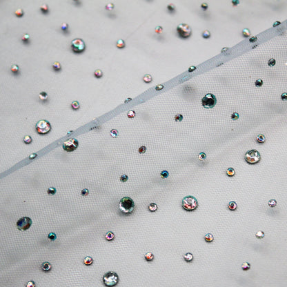 Tulle Ricamato con Strass Multicolor