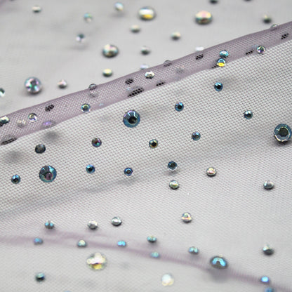 Tulle Ricamato con Strass Multicolor