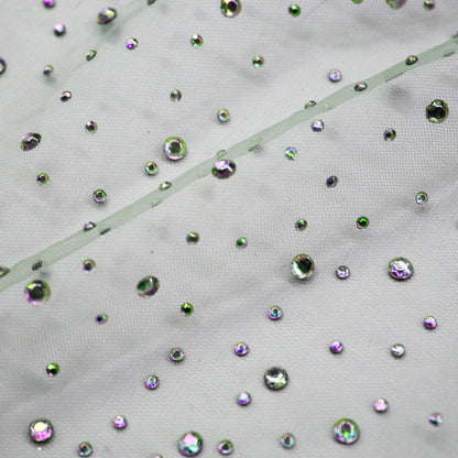 Tulle Ricamato con Strass Multicolor