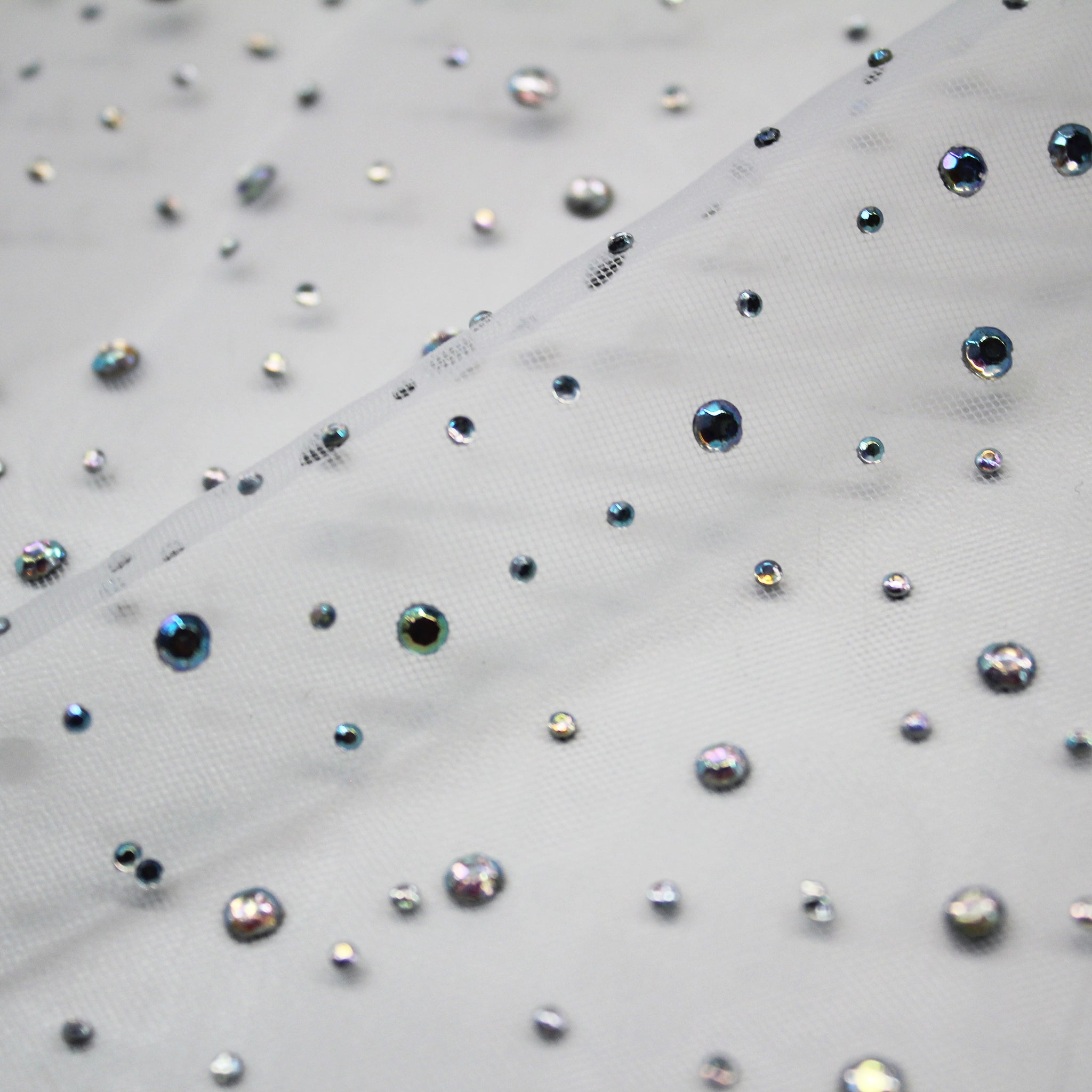 Embroidered Tulle with Multicolor Rhinestones