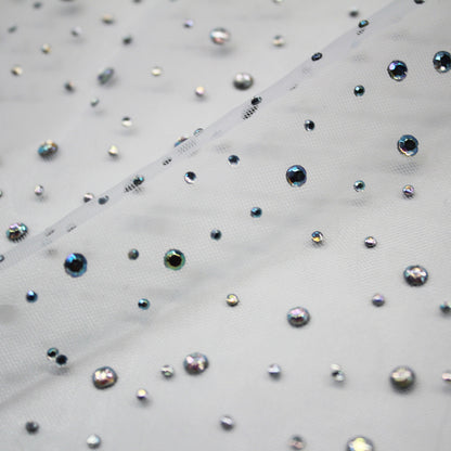 Tulle Ricamato con Strass Multicolor