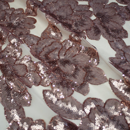 Tulle Stretch Ricamato Paillettes con Fiori Grandi