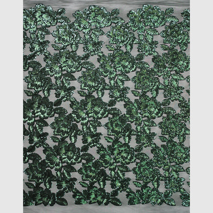 Tulle Stretch Ricamato Paillettes con Fiori Grandi